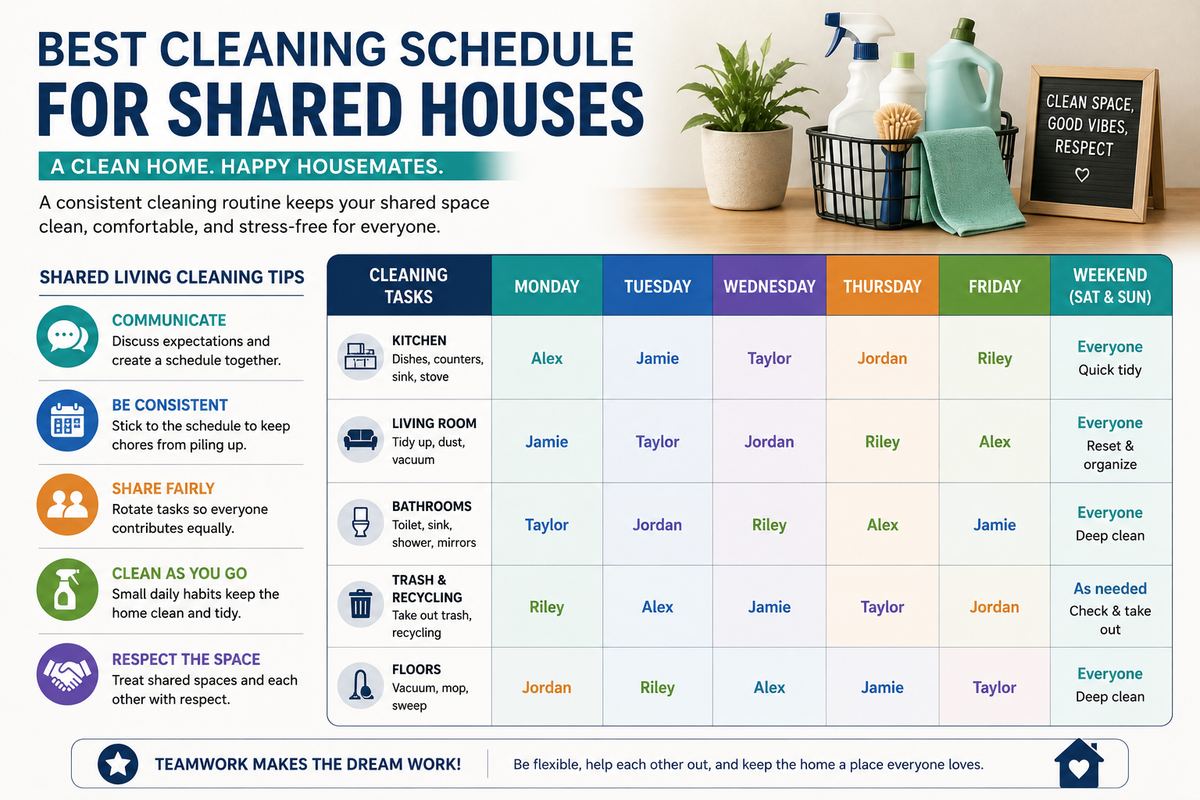 Best Cleaning Schedule For Shared Houses | Shared Living Cleaning Tips | Setli