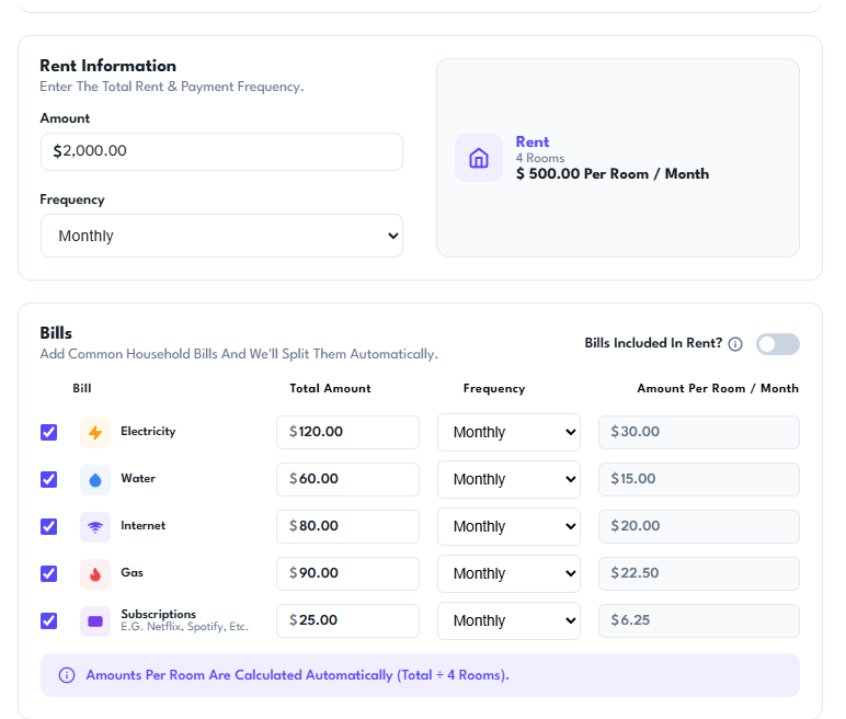 Set Rent & Split Bills