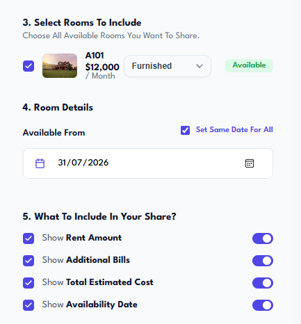Select Rooms and Display Details