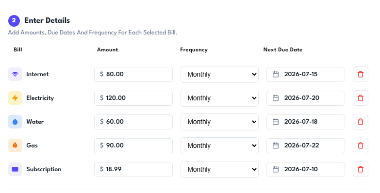 Enter Bill Details