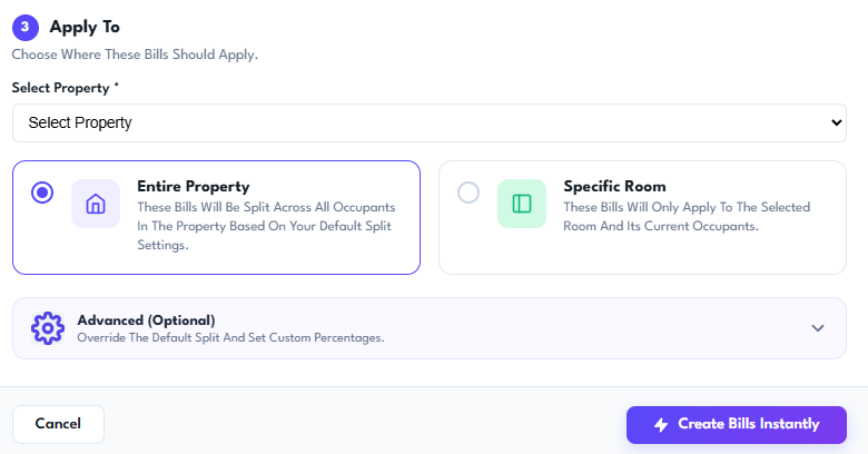 Choose Where Bills Apply