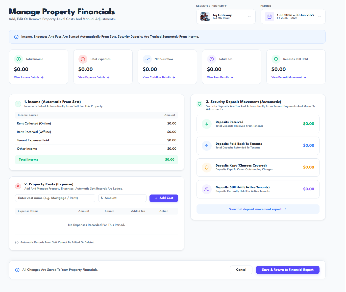 Manage Property Financials